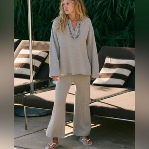 Free People Hailee Knit High Rise Crop Wide Leg Pants ONLY Light Heather Grey M